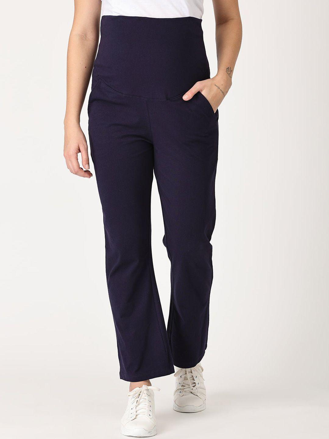 the mom store women navy blue solid relaxed-fit maternity high-rise track pants
