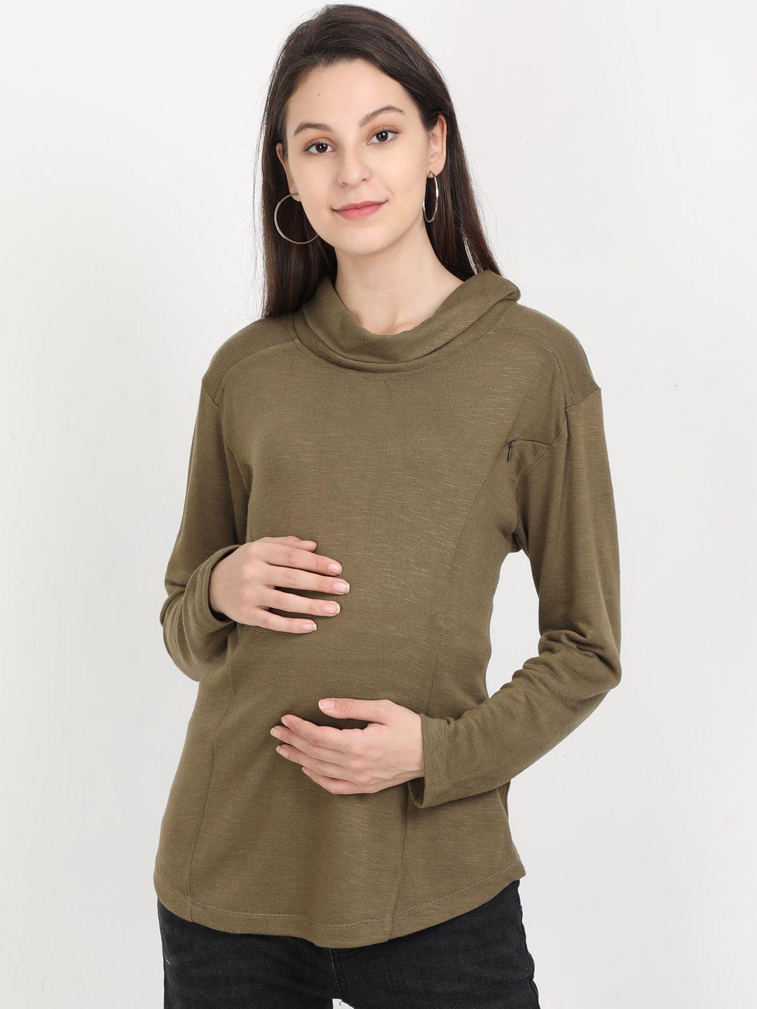 the mom store women olive green maternity winter pure cotton top