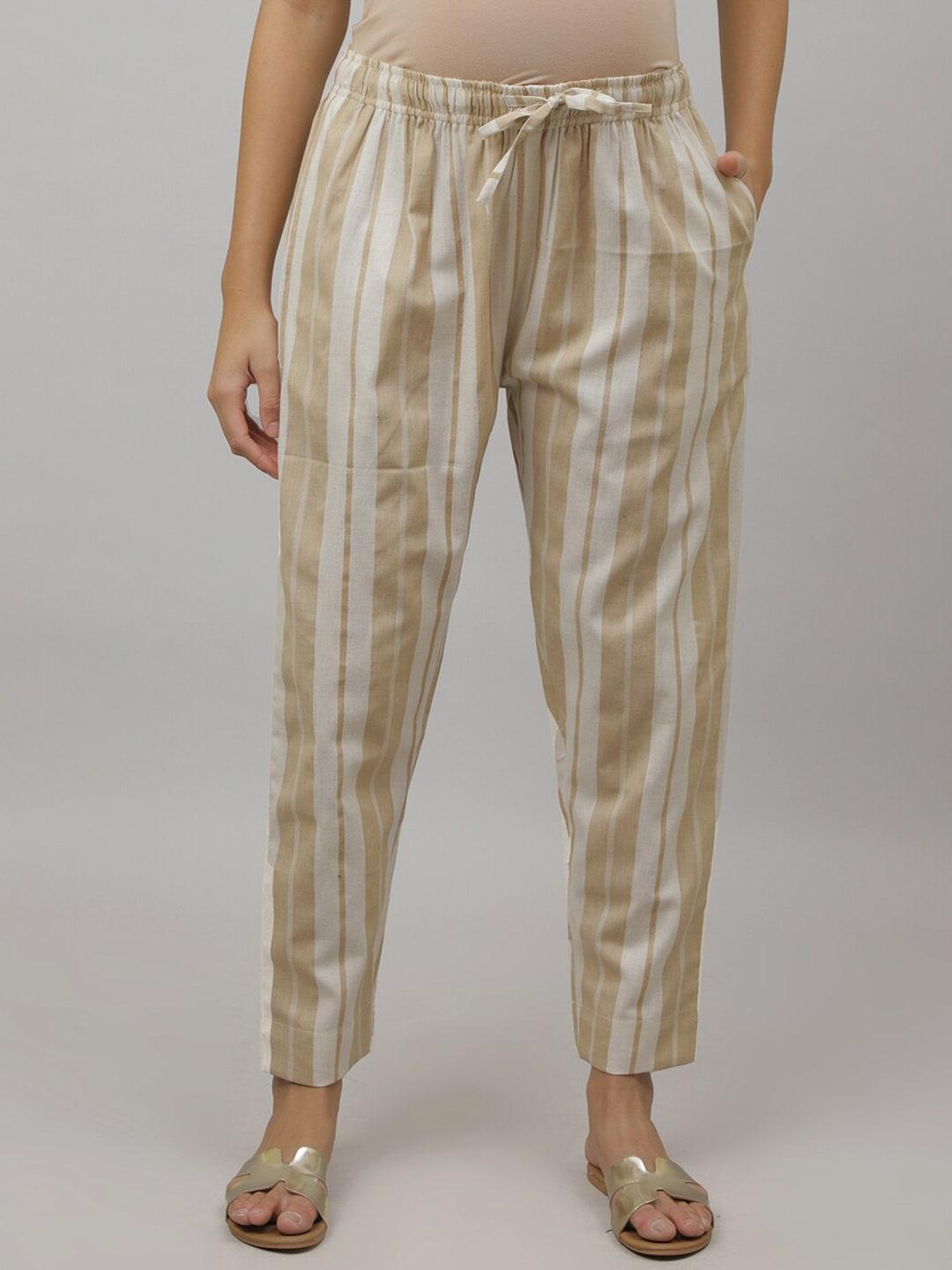 the mom store women striped mid-rise relaxed-fit pure cotton maternity lounge pants