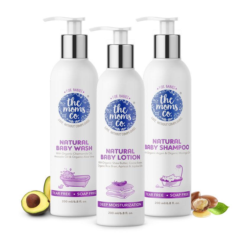 the moms co. natural bath essentials for baby (shampoo + lotion + wash)