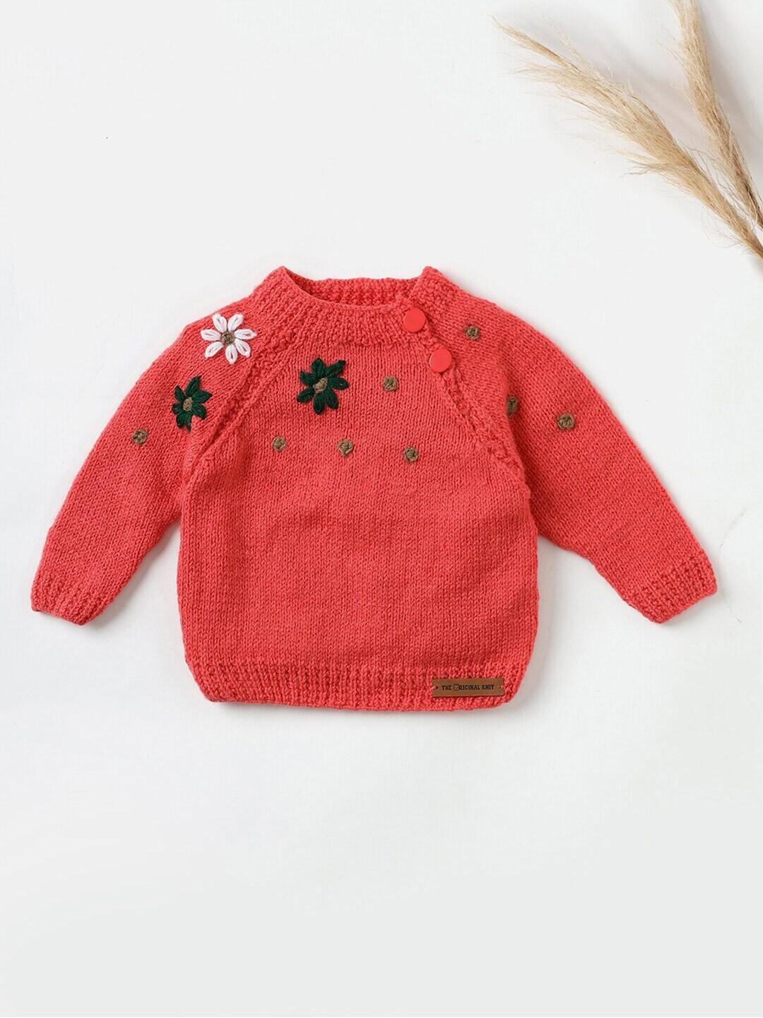the original knit infant kids flower embroidered acrylic pullover