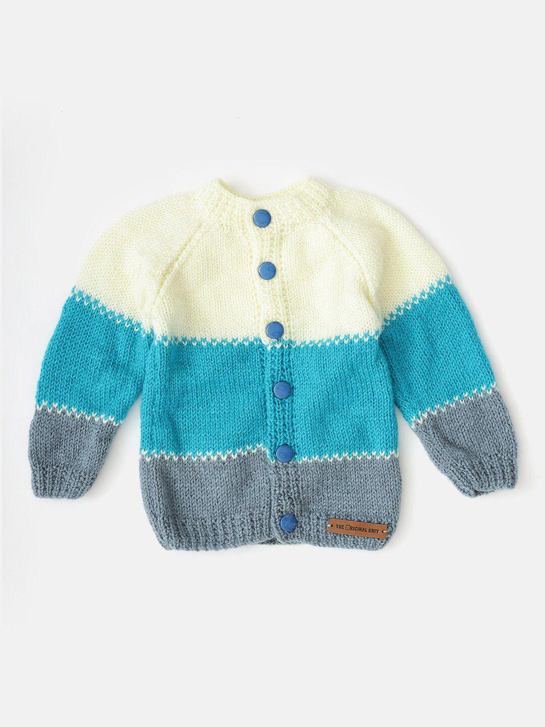 the original knit infants round neck colourblocked acrylic cardigan