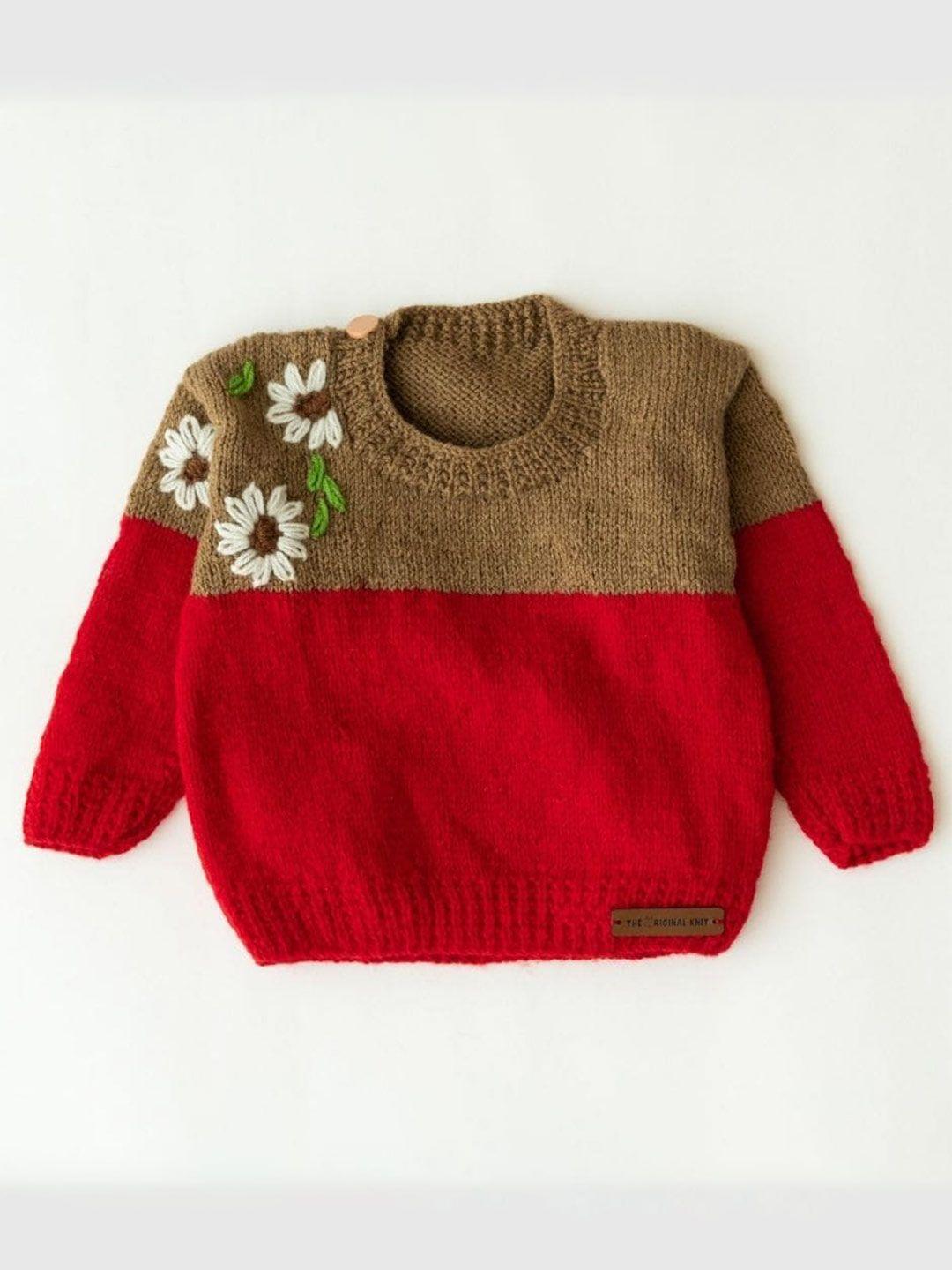 the-original-knit-unisex-kids-beige-&-red-colourblocked-pullover