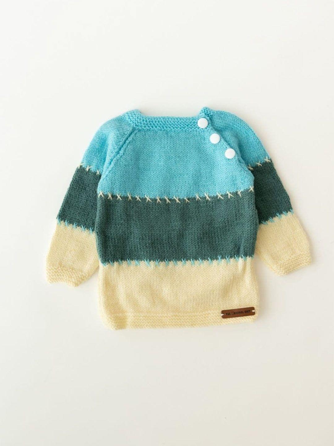 the original knit unisex kids blue & green colourblocked pullover