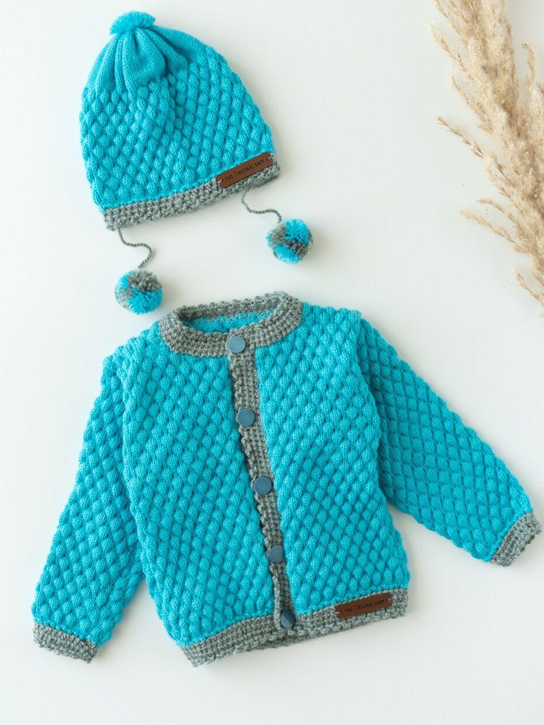 the original knit unisex kids blue & grey cable knit cardigan