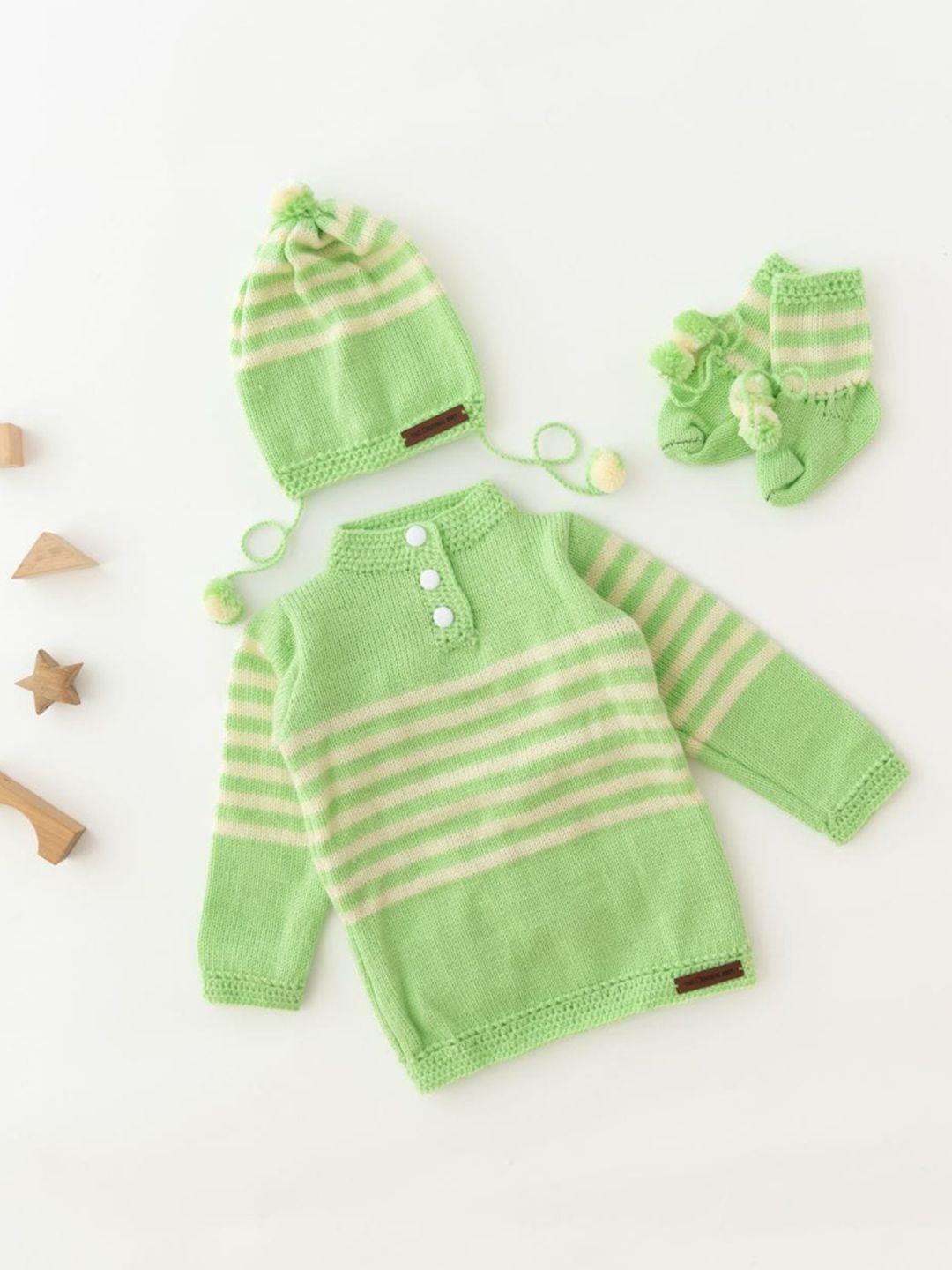 the original knit unisex kids green & cream-coloured striped pullover