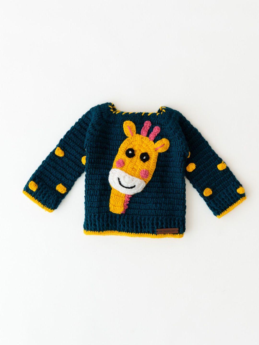 the original knit unisex kids navy blue & yellow cable knit pullover