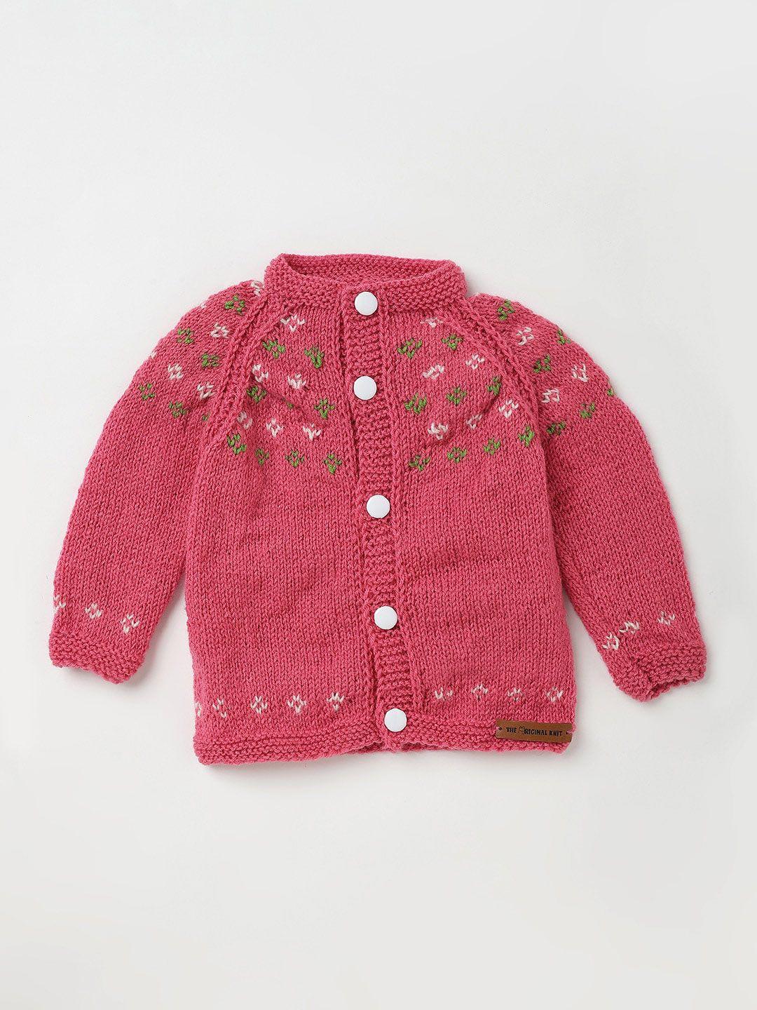the original knit unisex kids pink & green cable knit cardigan