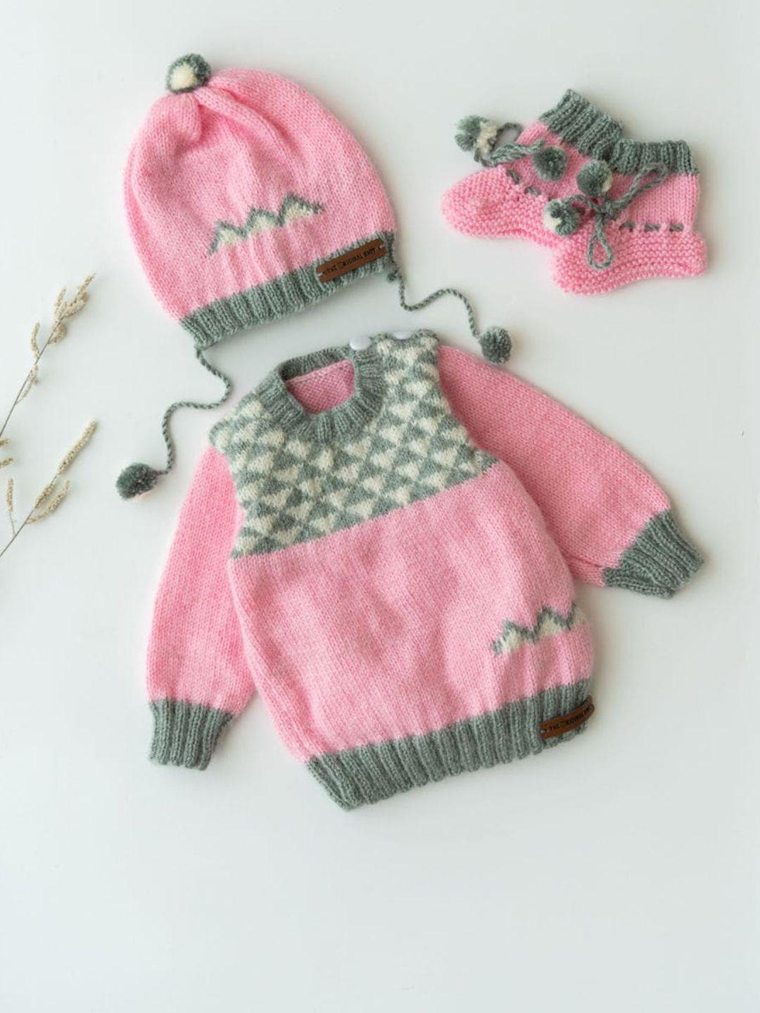 the original knit unisex kids pink & grey cable knit pullover