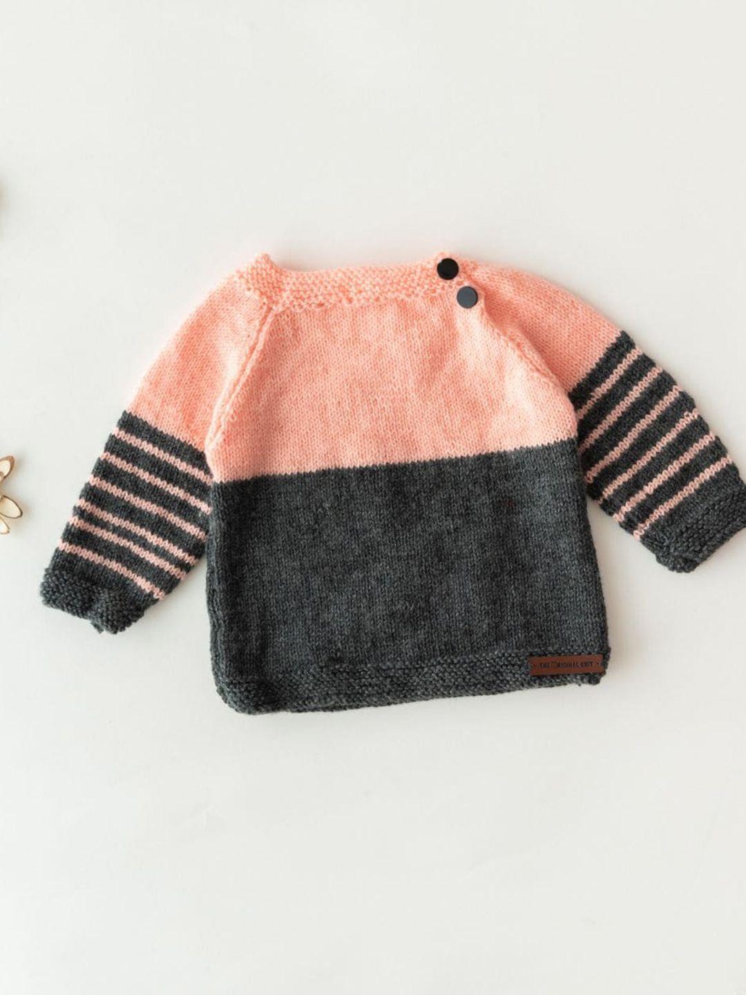the original knit unisex kids pink & grey striped pullover
