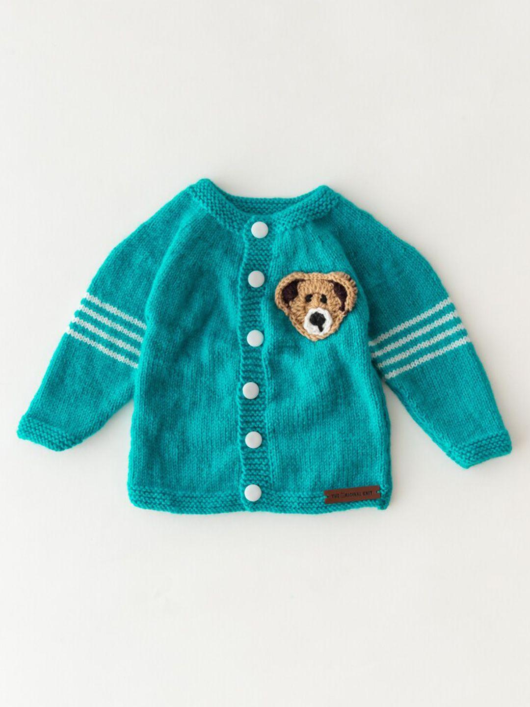 the original knit unisex kids turquoise blue & white embroidered