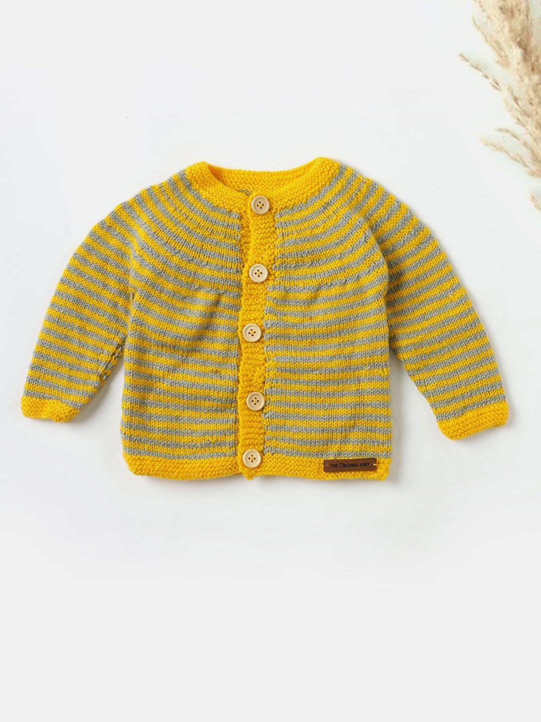 the original knit unisex kids yellow & grey cable knit cardigan