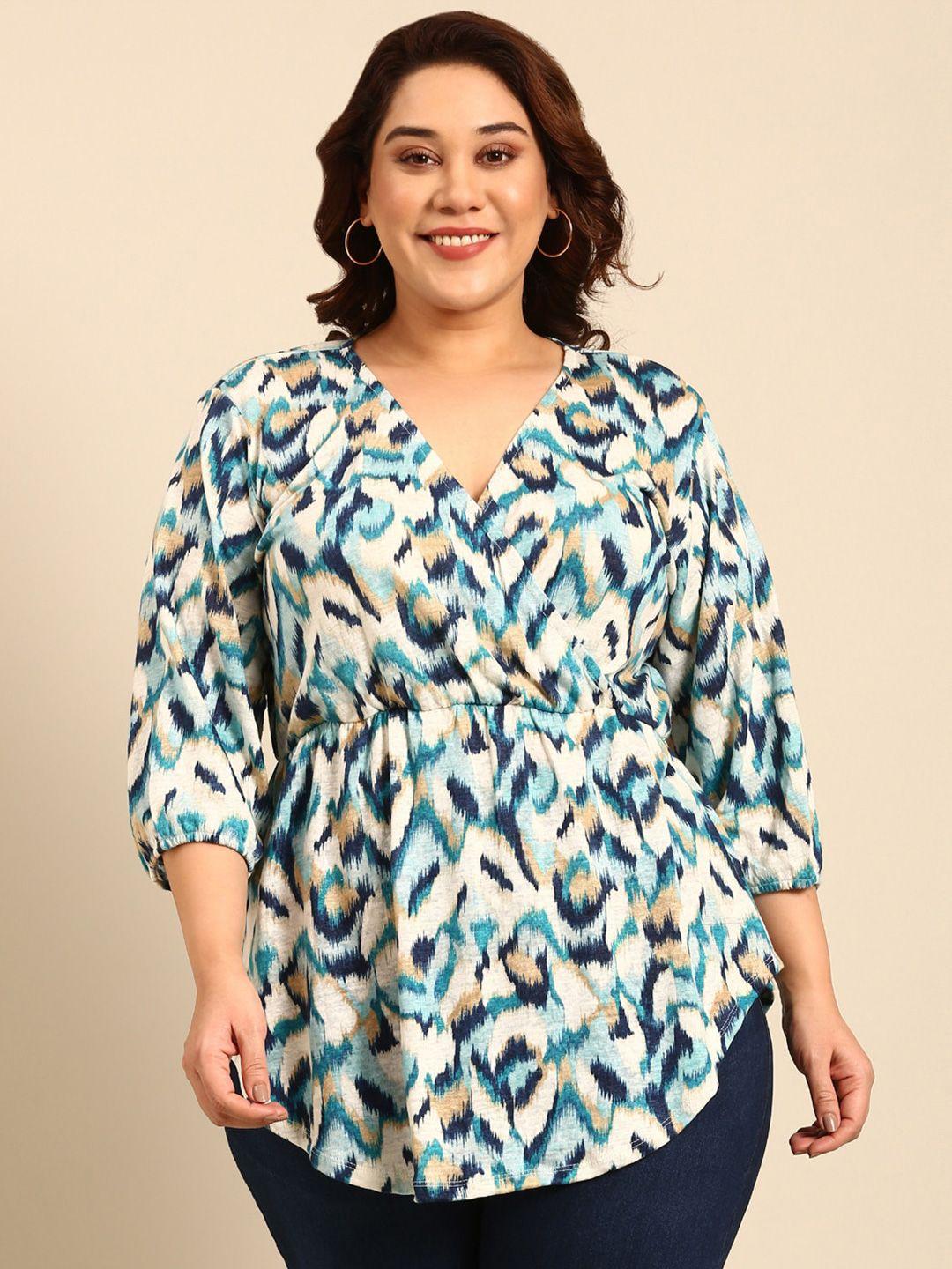 the pink moon plus size abstract printed cotton wrap top