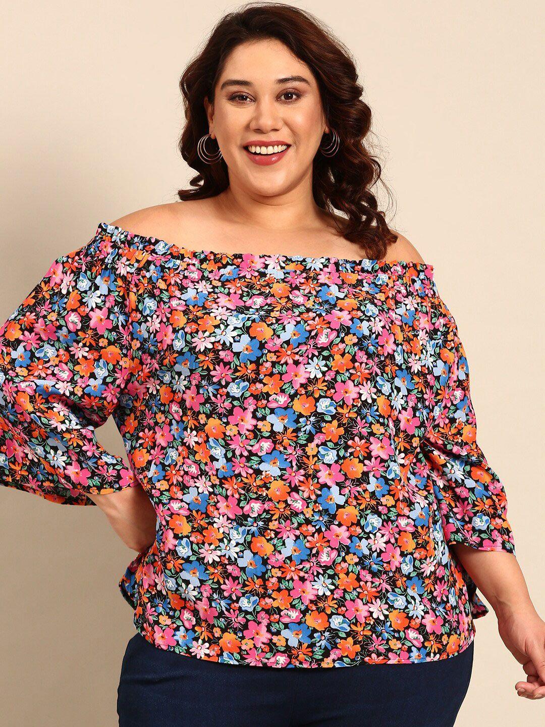 the pink moon plus size floral printed off-shoulder bardot top