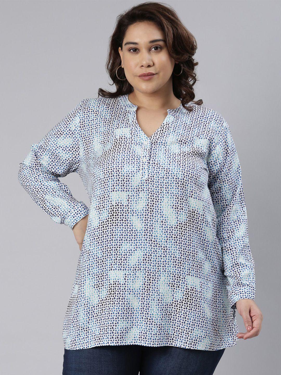 the pink moon plus size geometric print band collar shirt style top