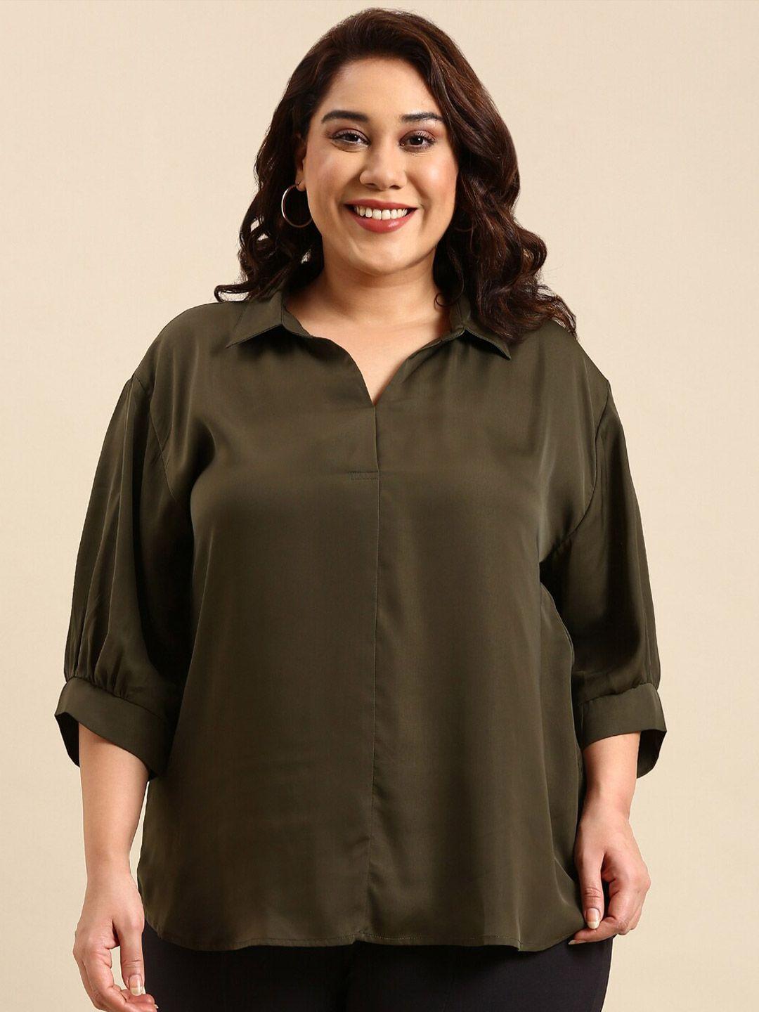 the pink moon plus size shirt collar puff sleeves shirt style top