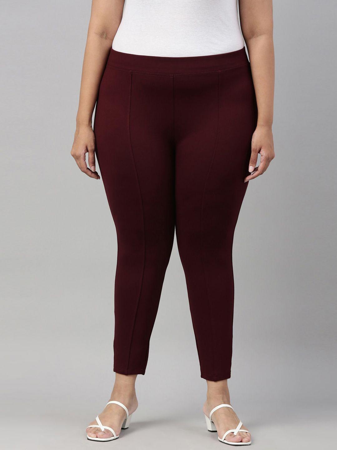 the pink moon plus size women burgundy tapered fit high-rise wrinkle free trousers