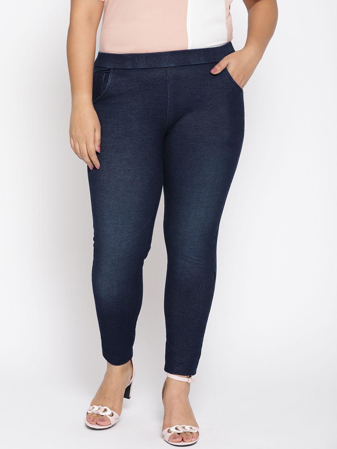 the pink moon plus size women navy blue washed jeggings