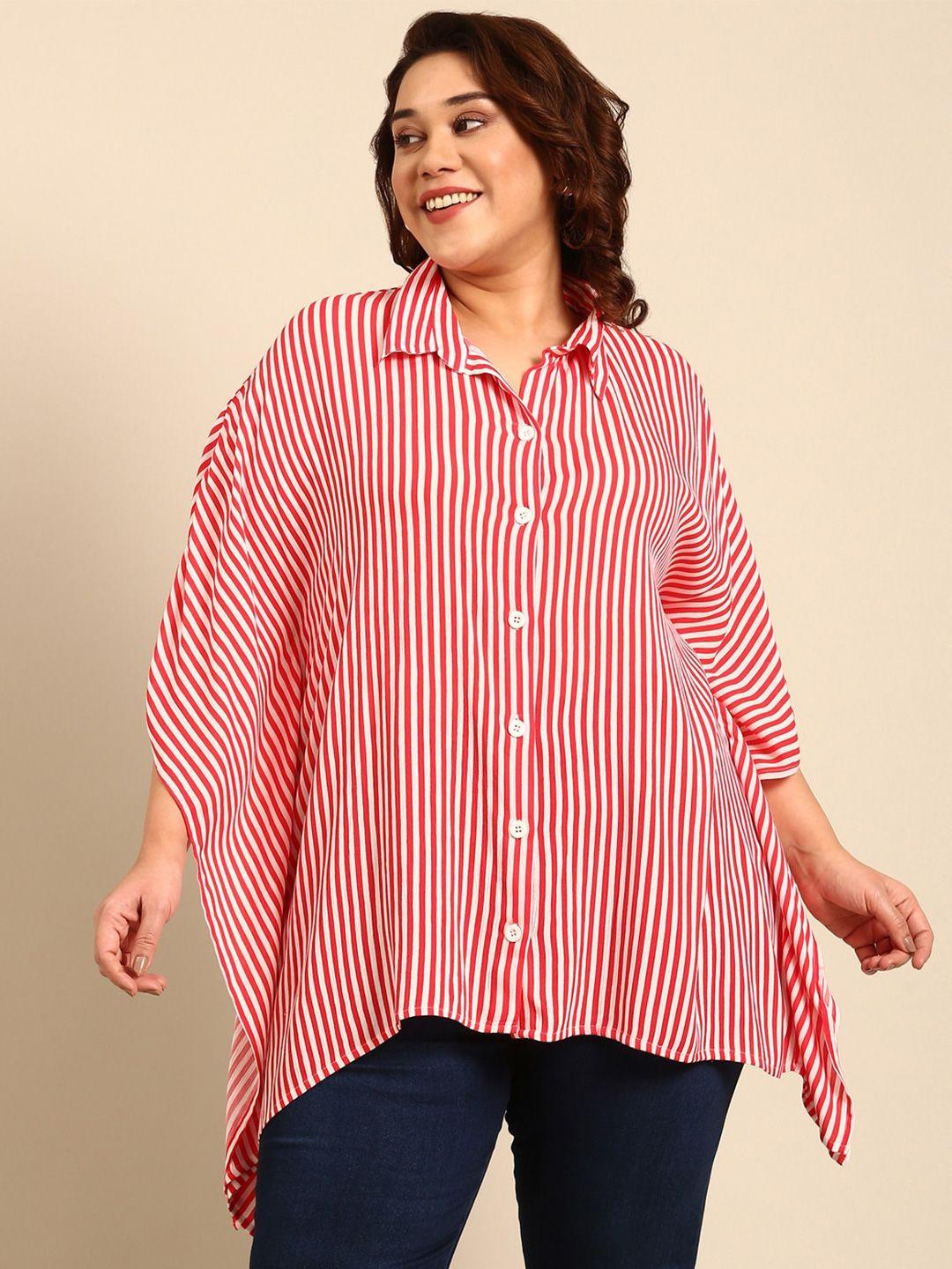 the pink moon spread collar short extended sleeves striped casual kaftan shirt