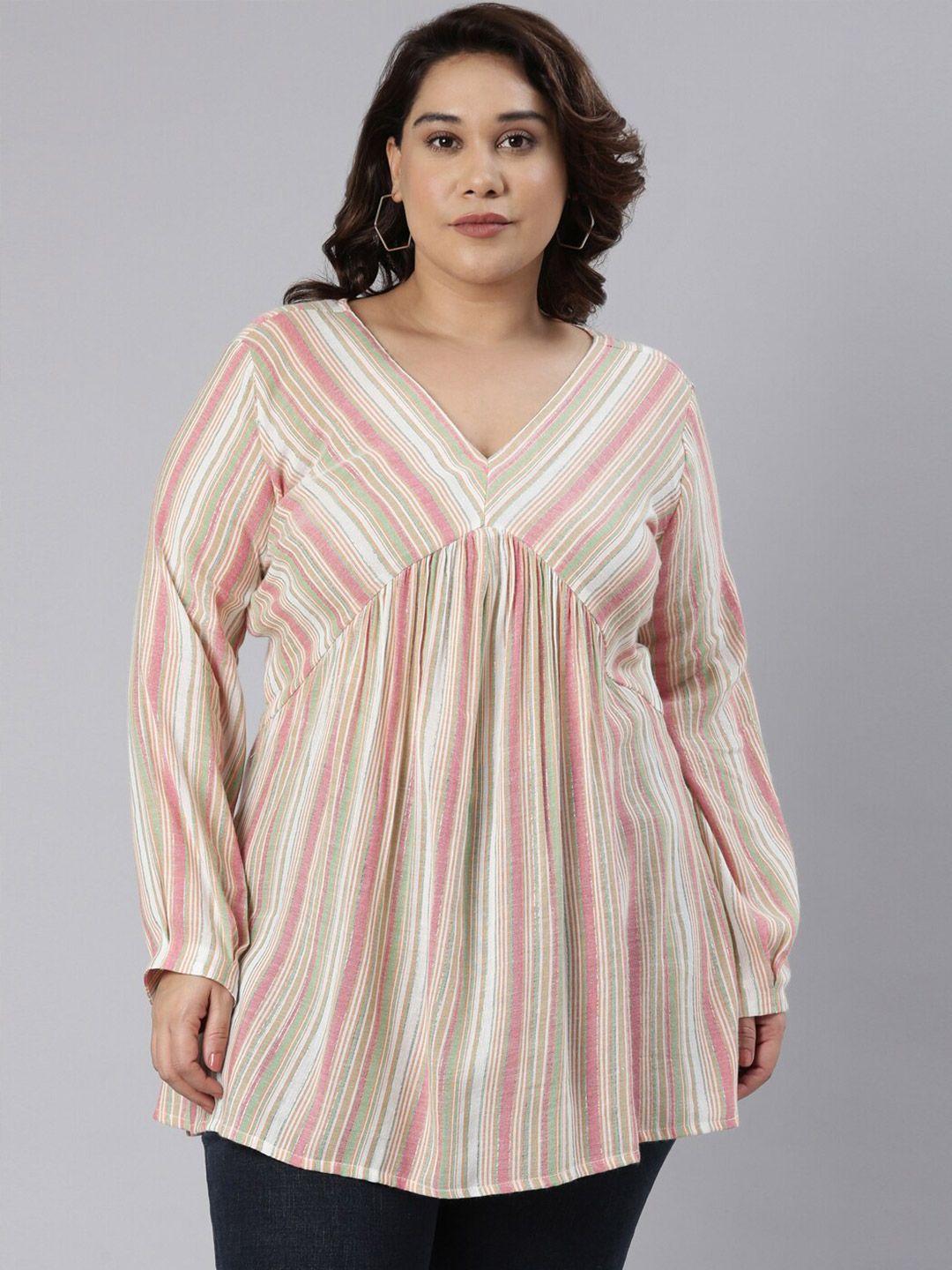 the pink moon v-neck striped top