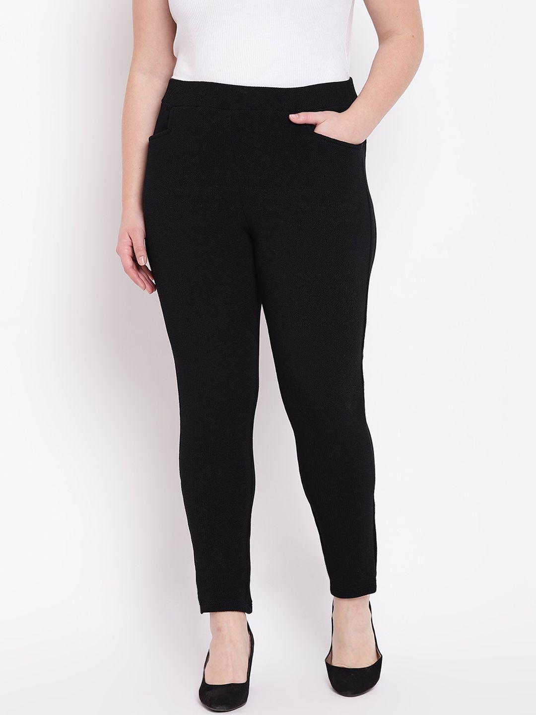 the pink moon women black slim fit stretchable trousers