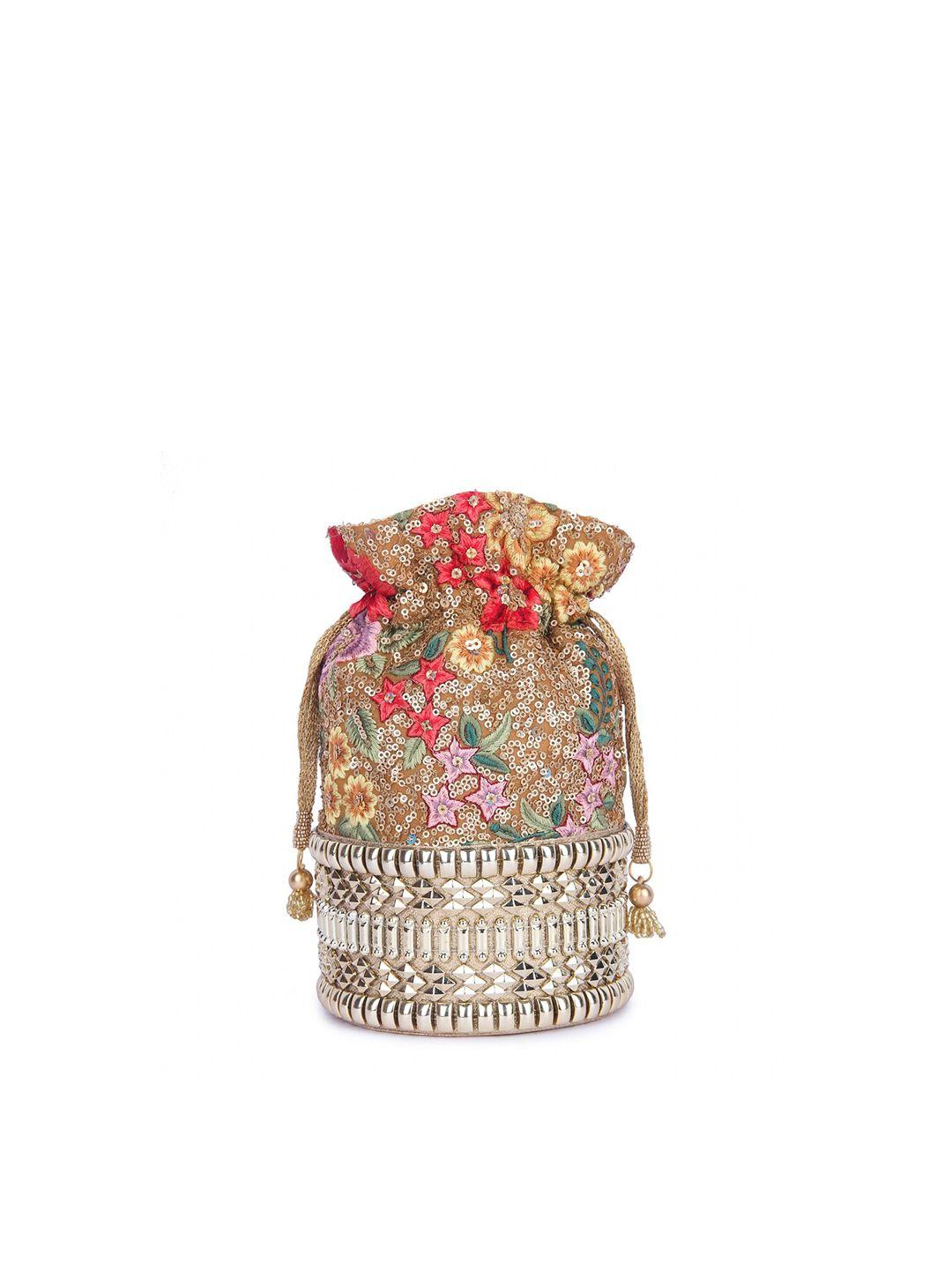 the purple sack women gold-toned & red embroidered potli clutch