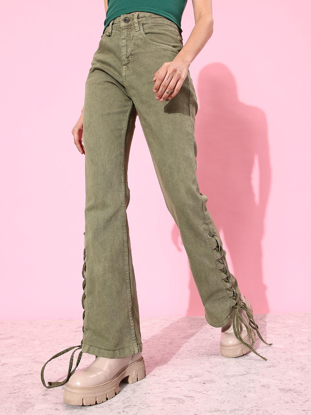the roadster life co. women olive green rodeo bootcuts high-rise stretchable jeans