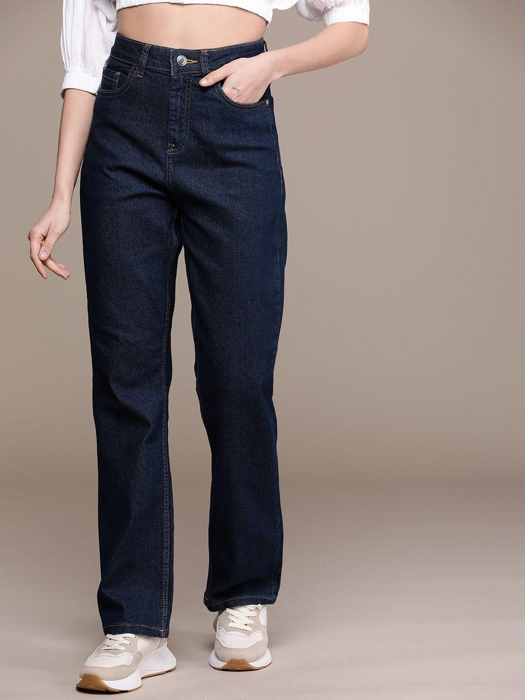 the roadster life co. women straight fit high-rise stretchable jeans