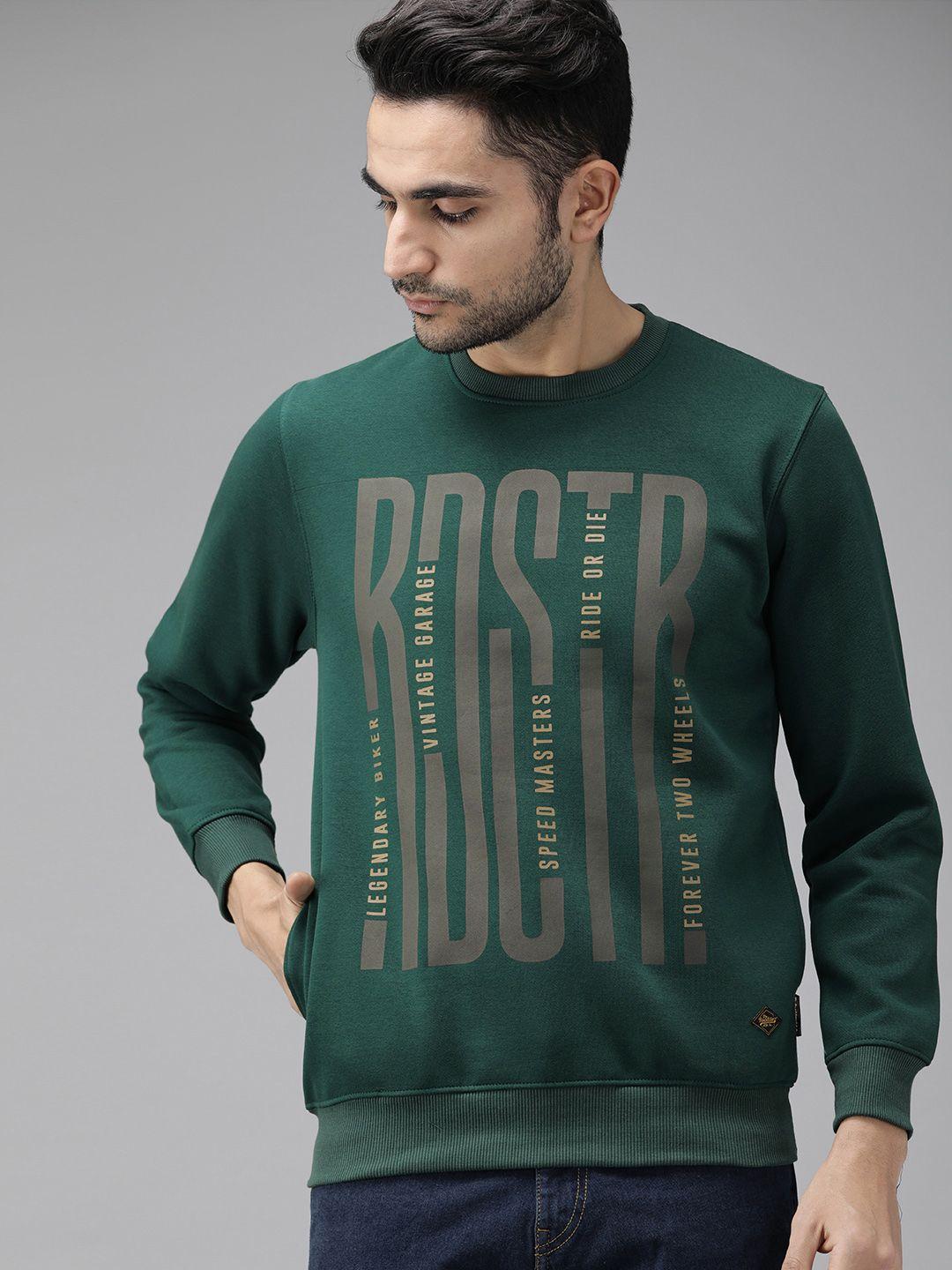 the roadster lifestyle co men green brand carrier printed sweatshirt with pockets