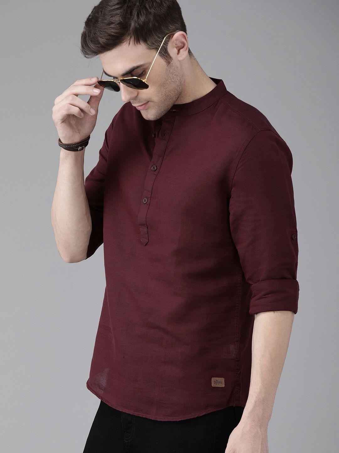 the roadster lifestyle co men maroon sustainable casual shirt