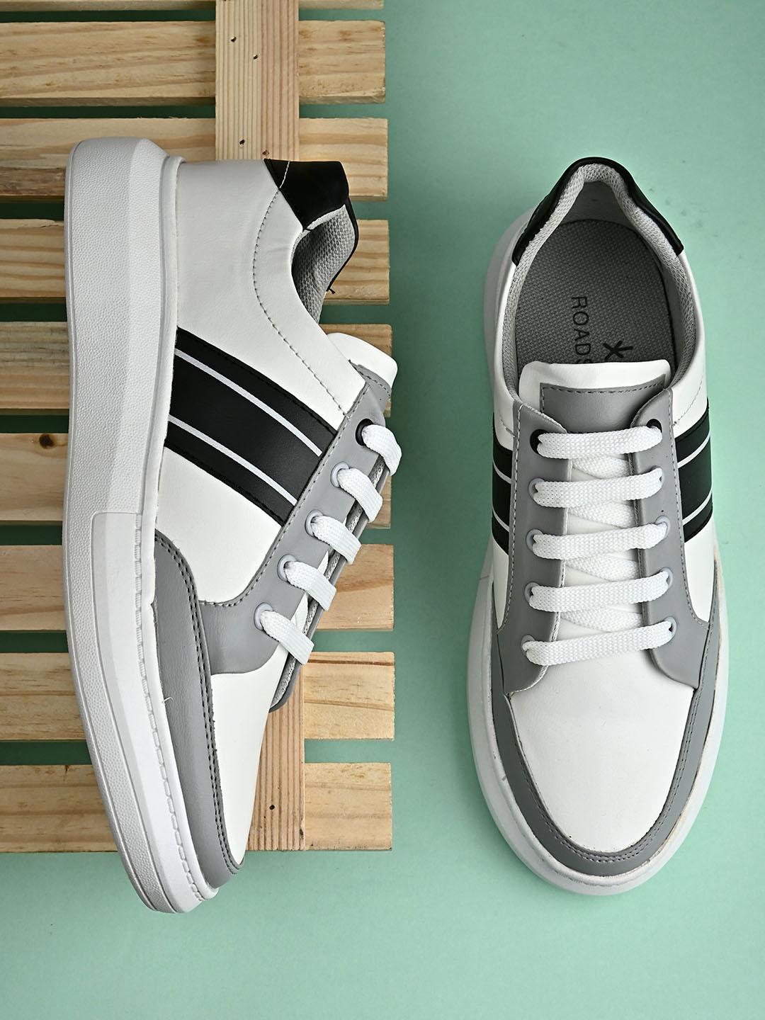the roadster lifestyle co men white striped casual sneakers