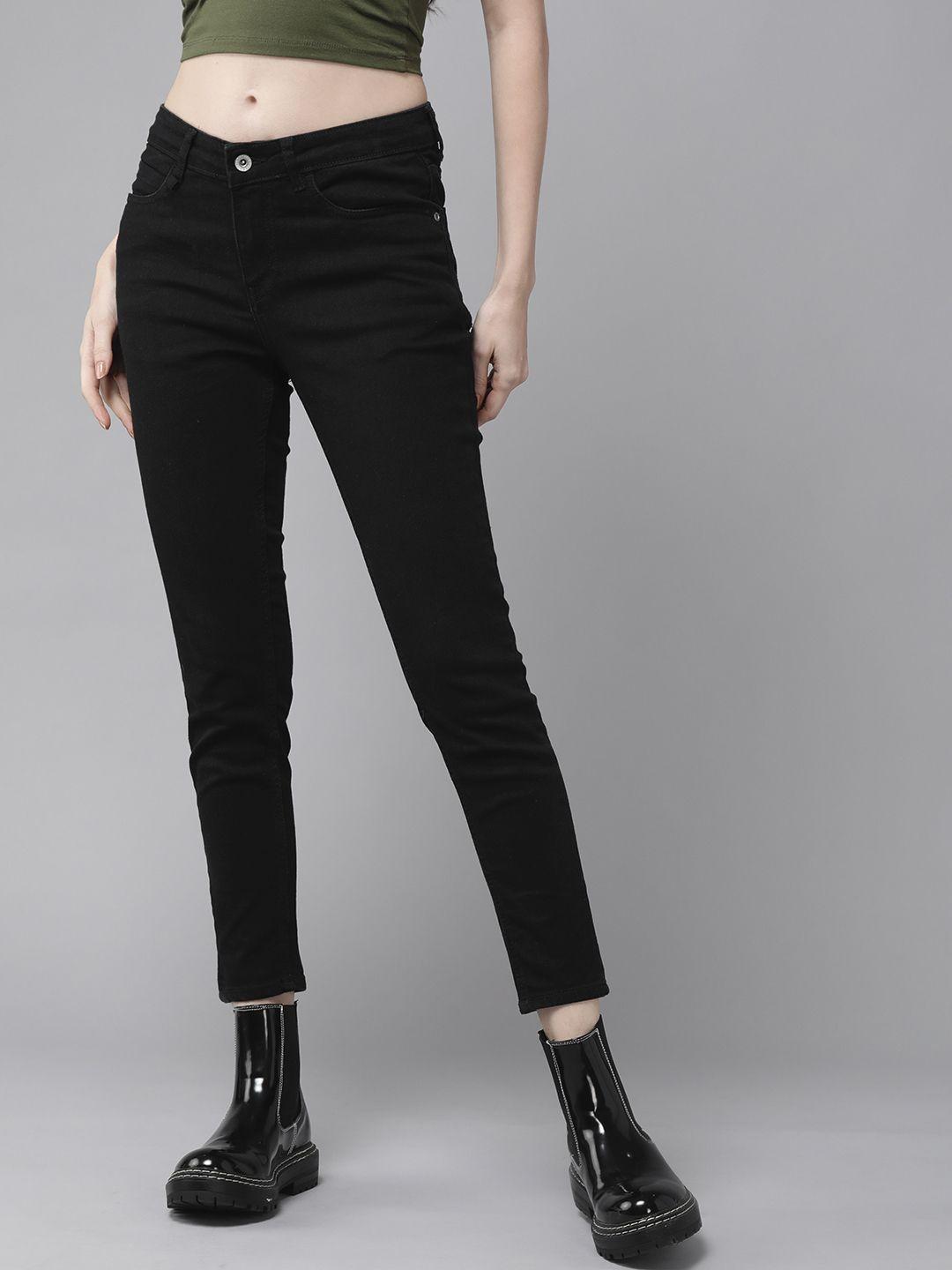 the roadster lifestyle co women black skinny fit mid-rise clean look stretchable jeans
