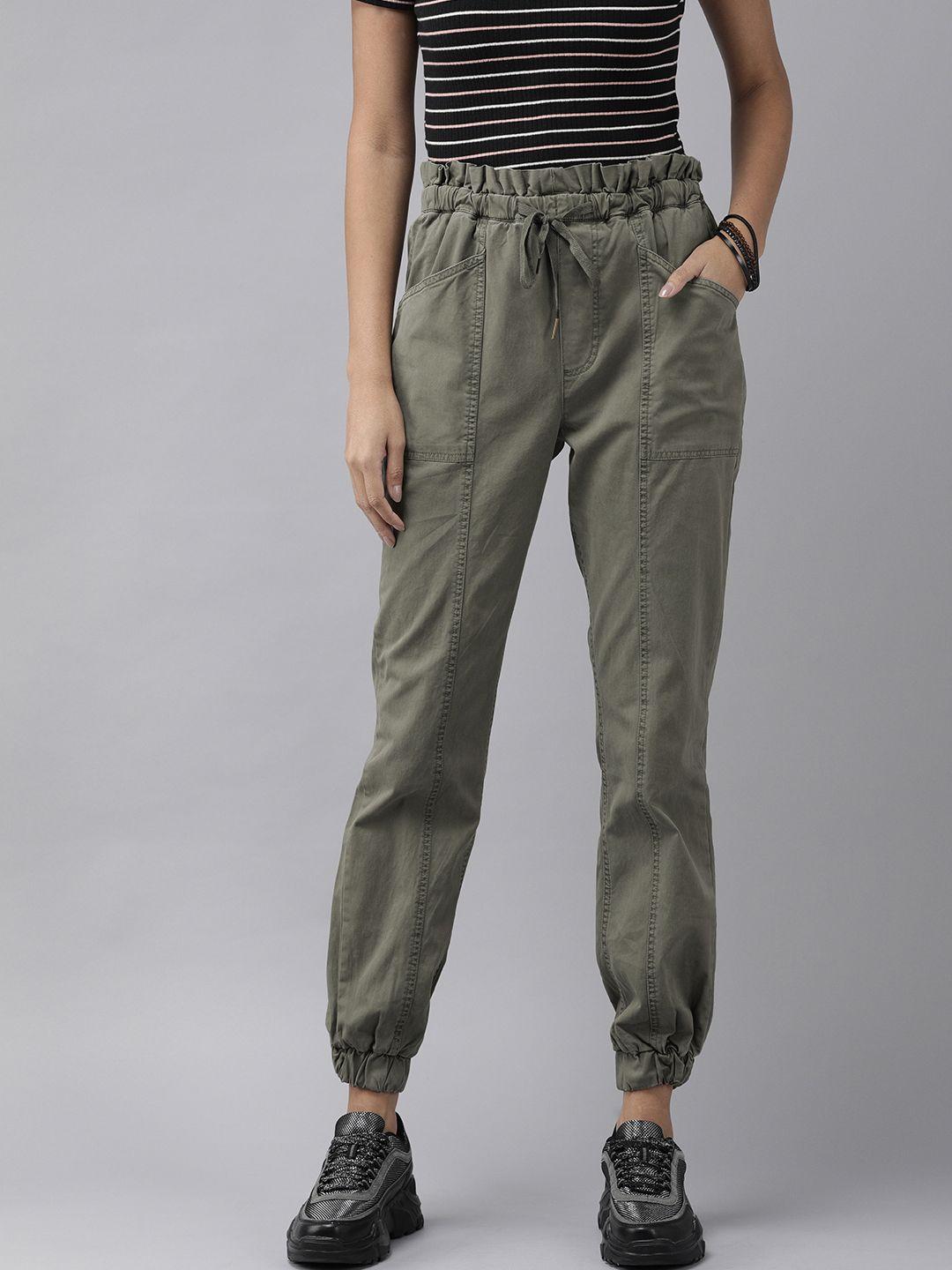 the roadster lifestyle co women green paper bag joggers trousers