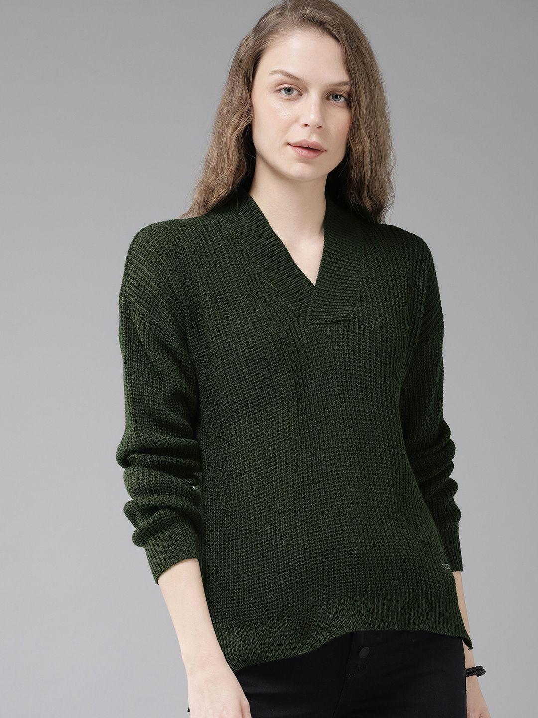 the roadster lifestyle co women green solid sweater