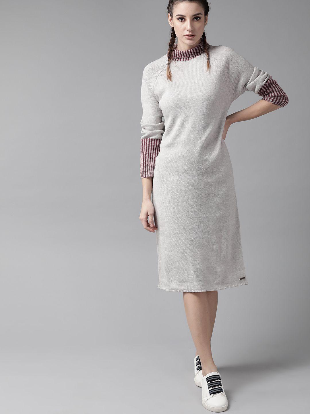 the roadster lifestyle co women grey solid sweater dress