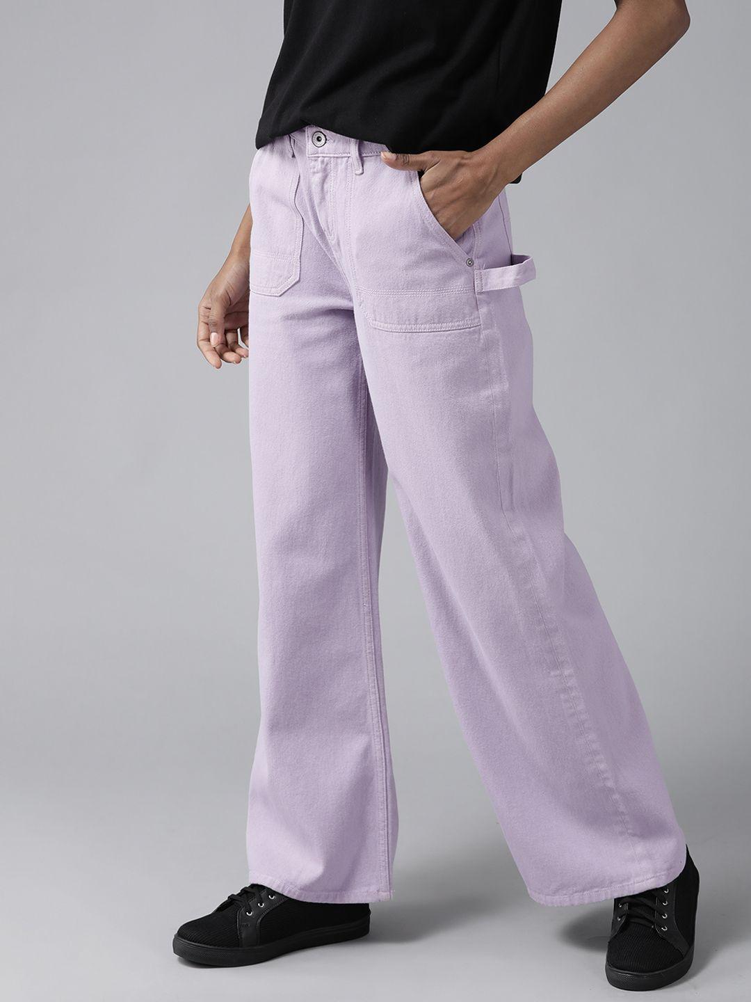 the roadster lifestyle co women lavender pure cotton wide leg jeans