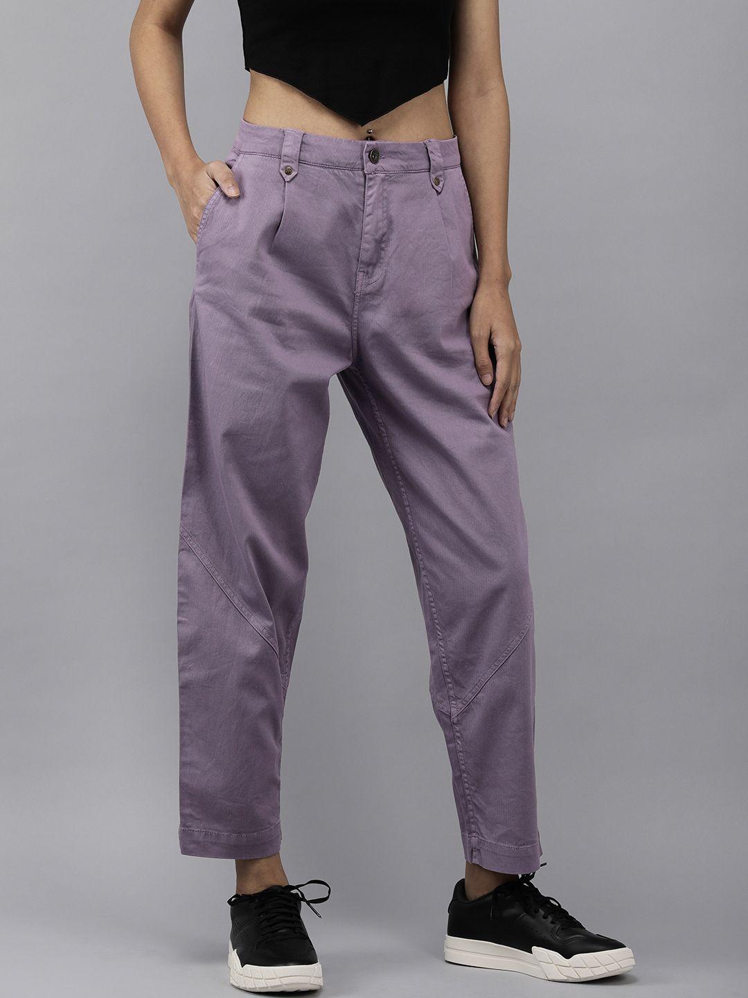the roadster lifestyle co women purple solid trousers