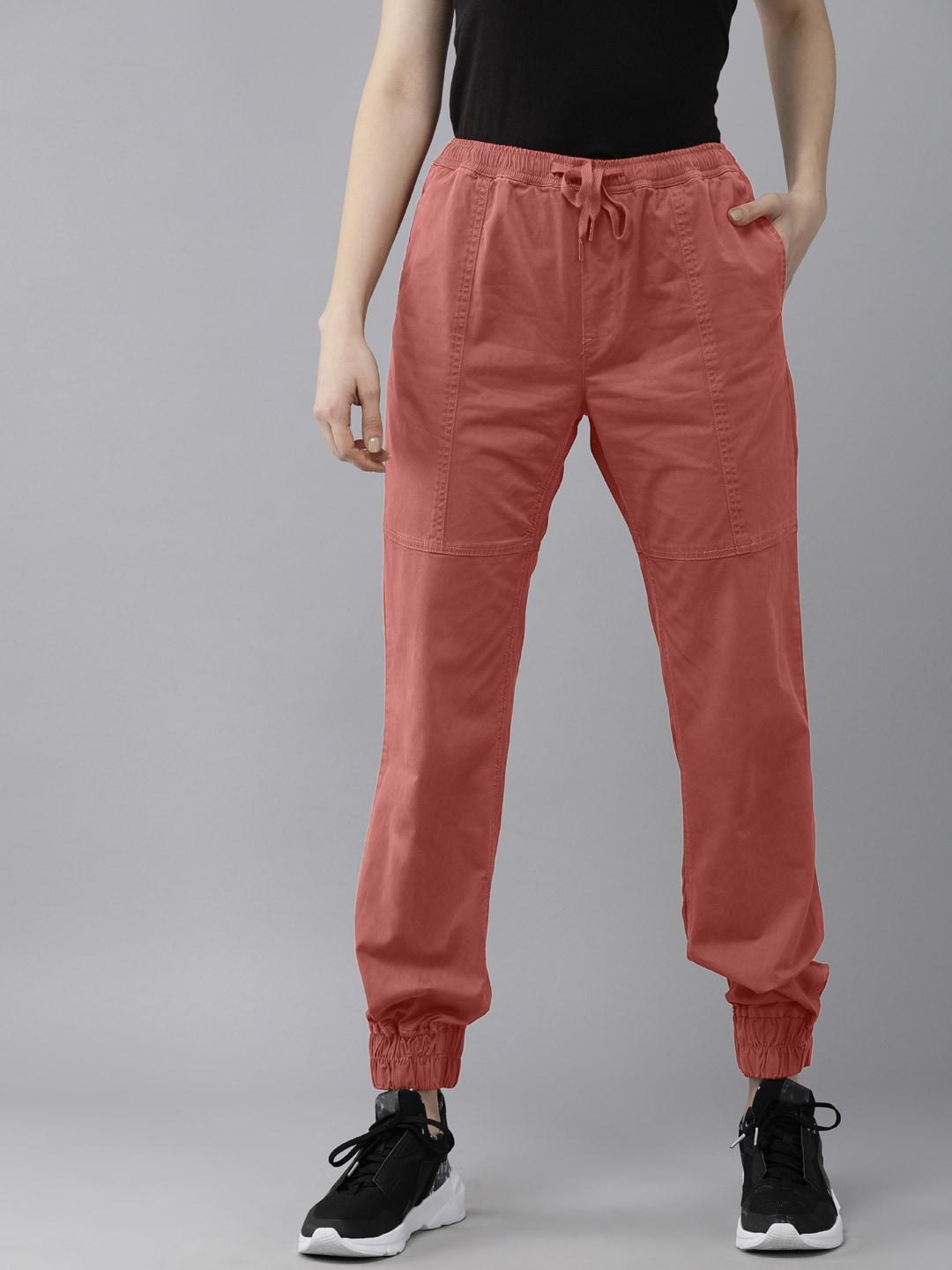 the roadster lifestyle co women red solid high-rise joggers