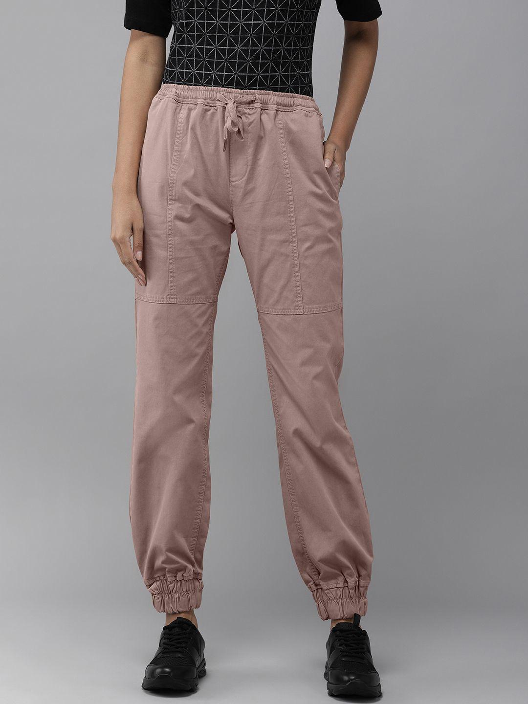 the roadster lifestyle co women rust pink high-rise pleated joggers trousers