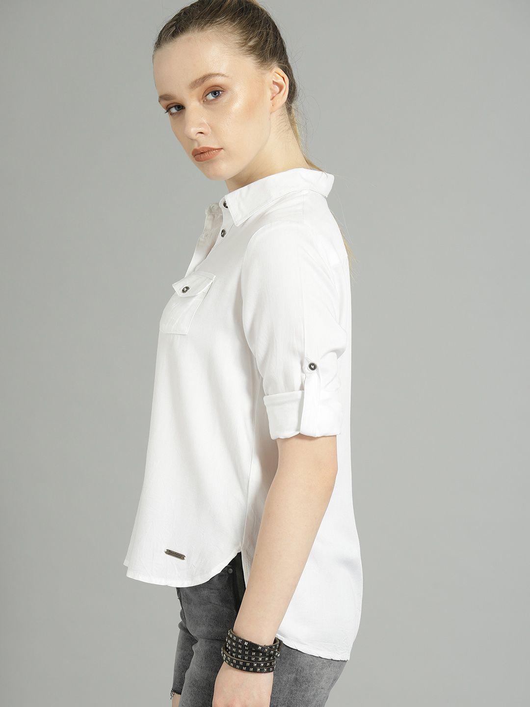the roadster lifestyle co women white regular fit solid casual shirt