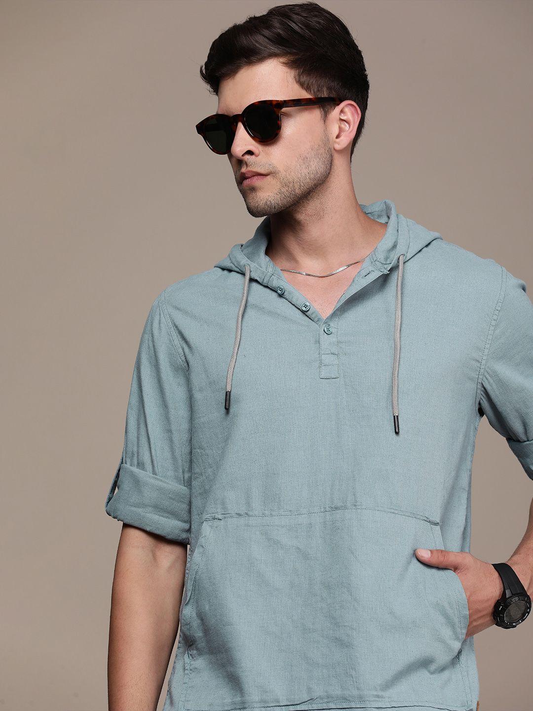 the roadster lifestyle co. linen cotton hooded casual shirt