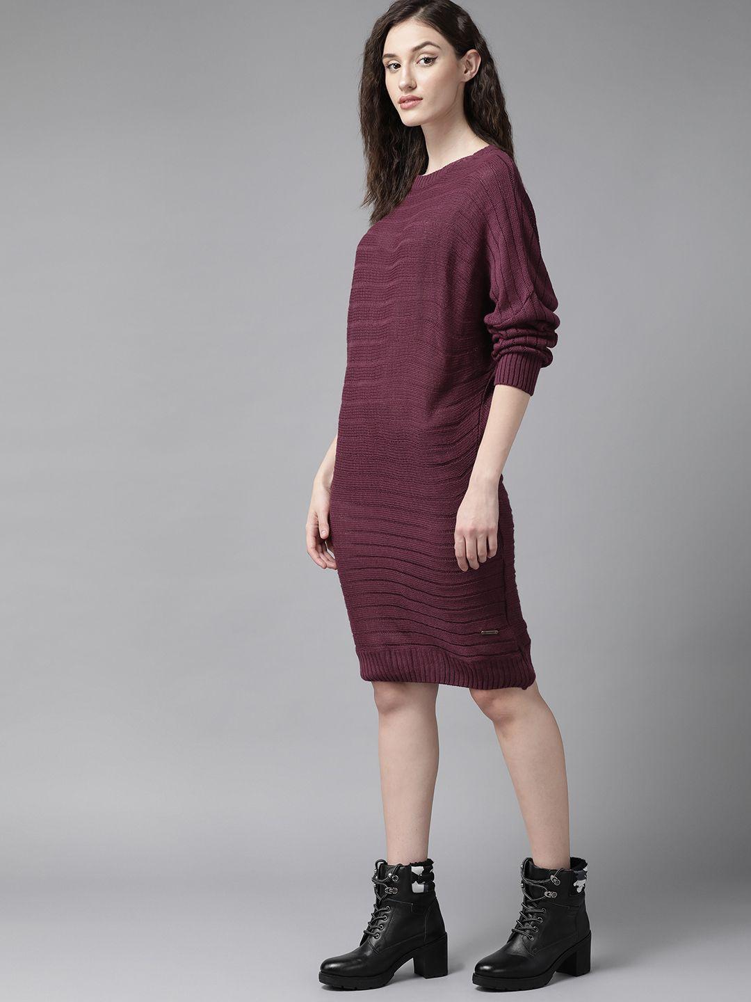 the roadster lifestyle co. maroon acrylic knitted jumper dress