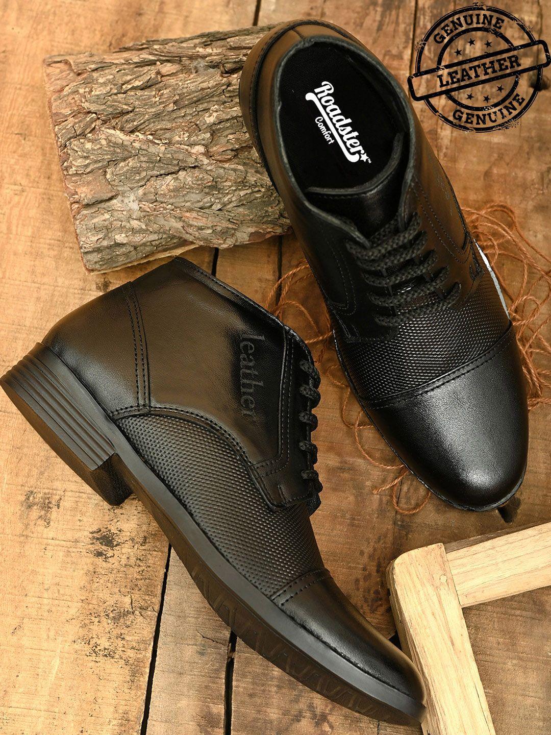 the roadster lifestyle co. men black mid-top leather regular boots