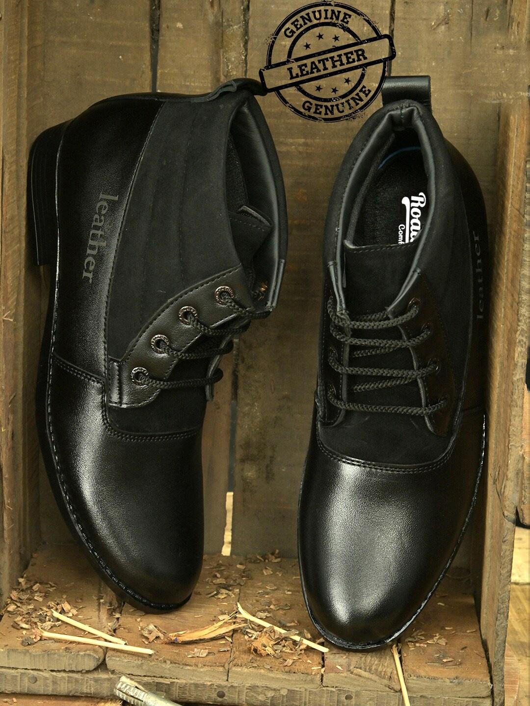 the roadster lifestyle co. men black mid-top leather regular boots