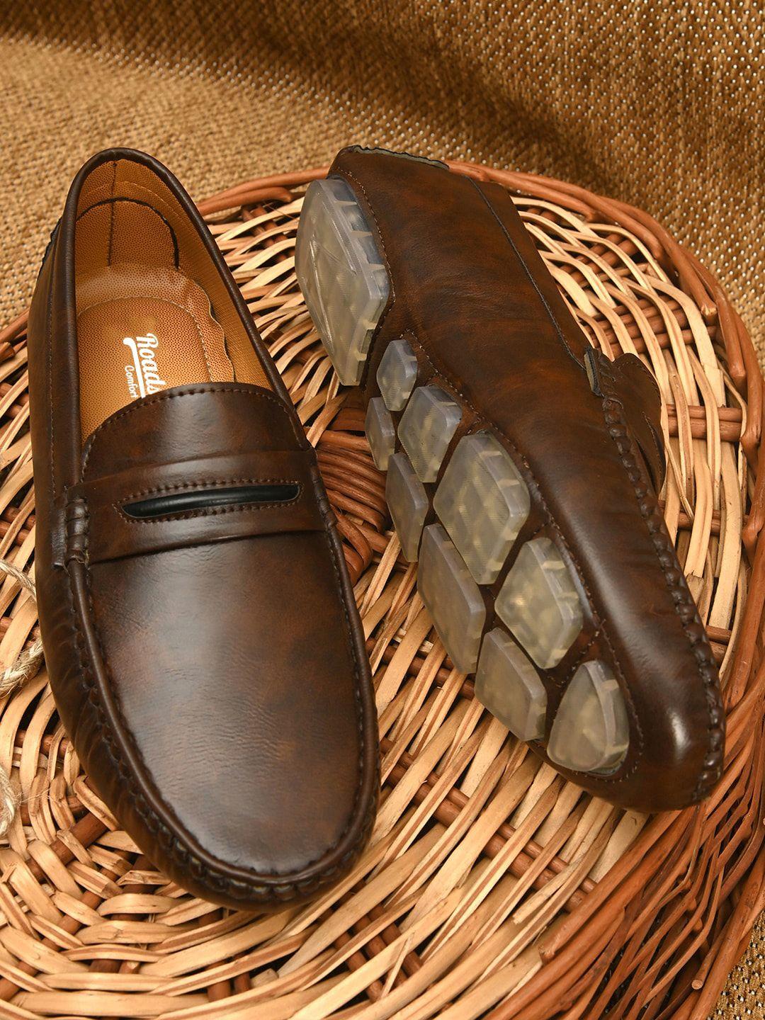 the roadster lifestyle co. men brown lightweight moisture wicking slip-on driving shoes