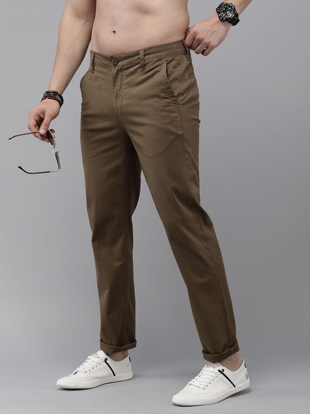 the roadster lifestyle co. men flat front mid rise slim fit trousers