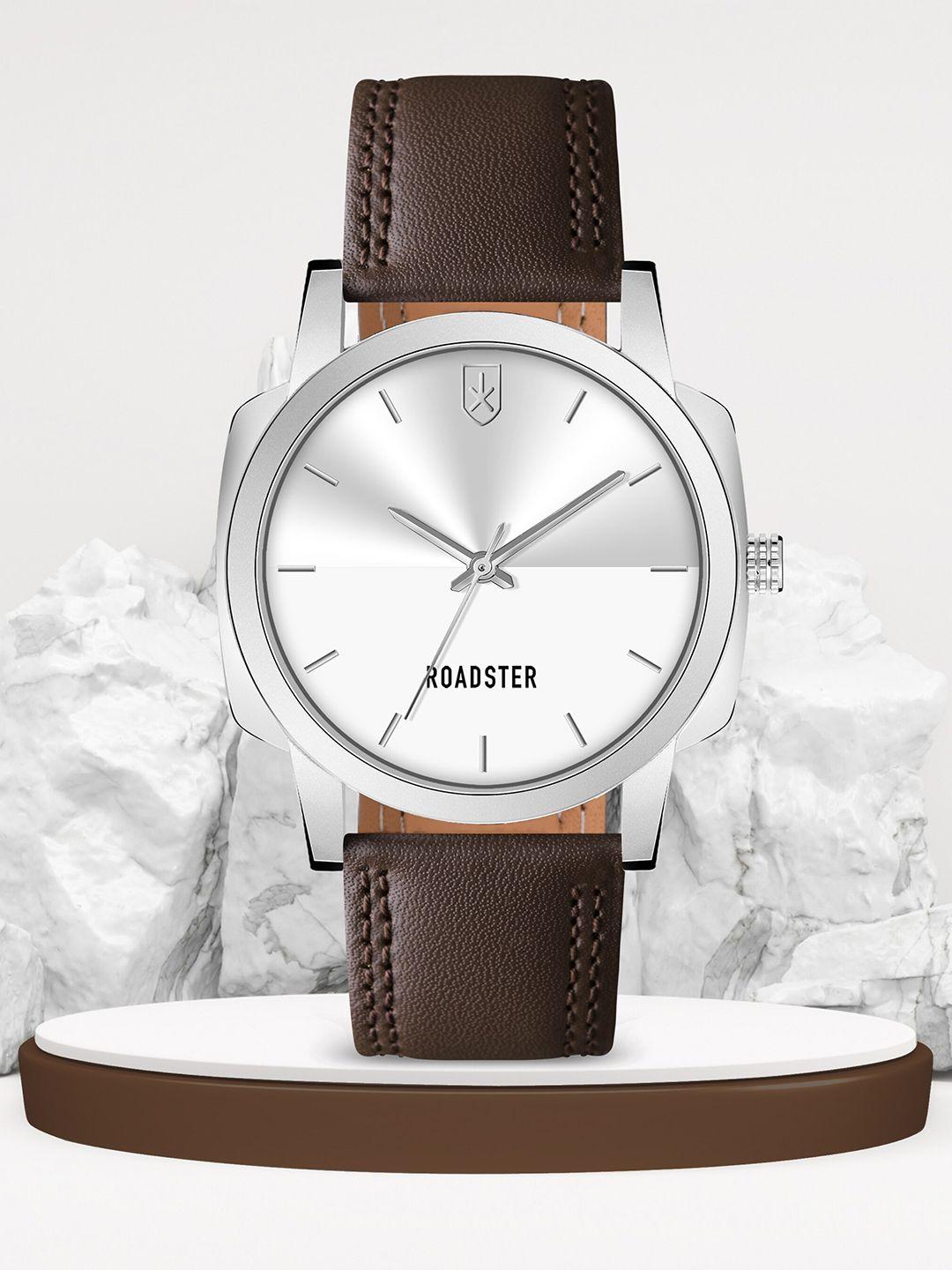 the roadster lifestyle co. men leather straps analogue watch rd-08-silver