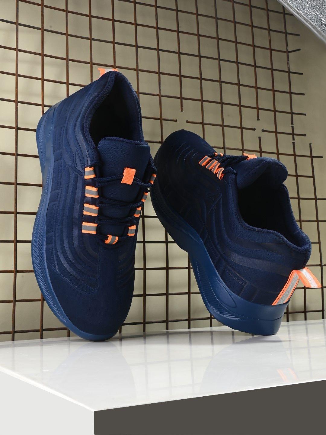 the roadster lifestyle co. men navy blue & orange lightweight lace-up sneakers