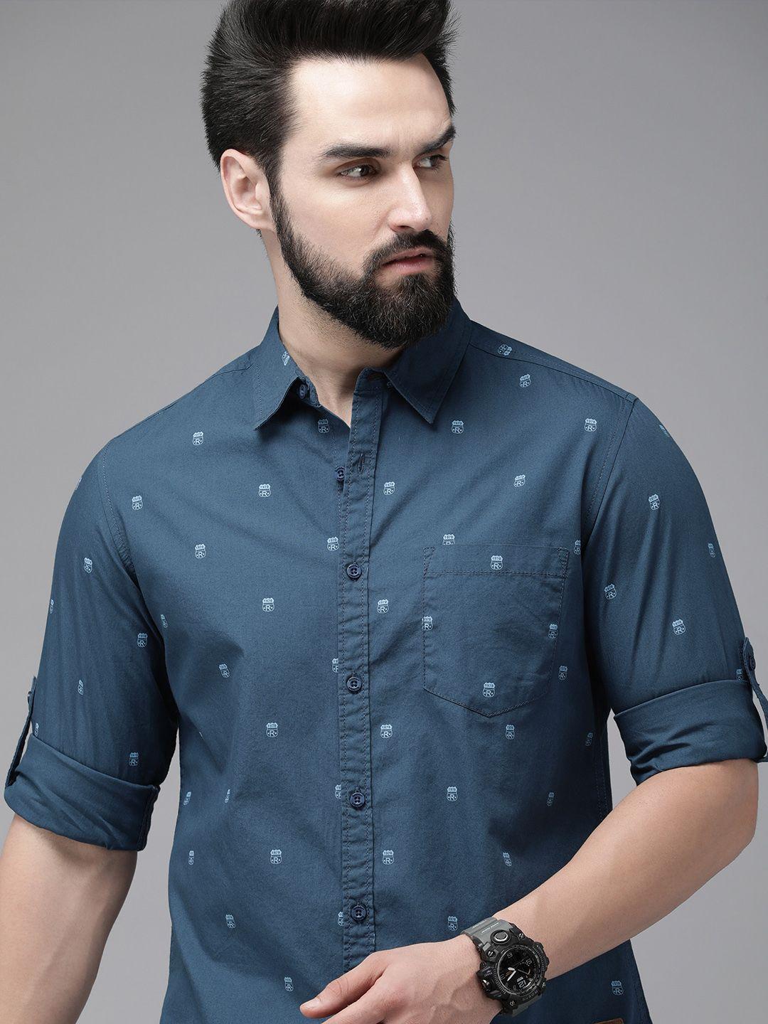 the roadster lifestyle co. men pure cotton brand logo printed casual shirt