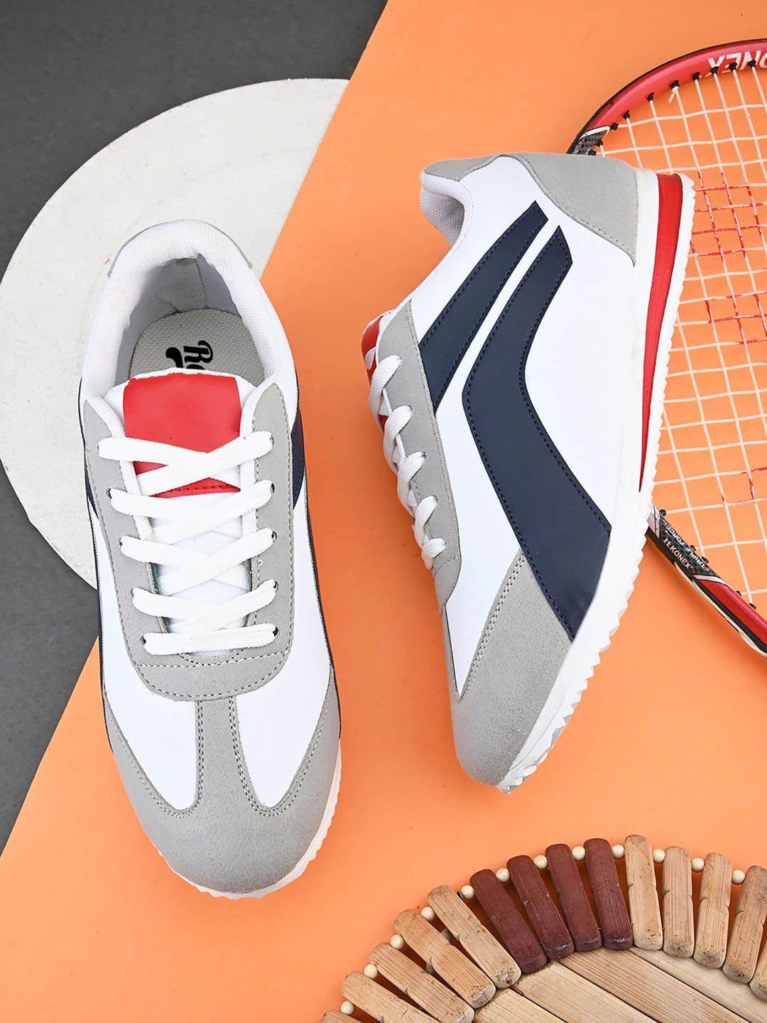 the roadster lifestyle co. men white & grey colourblocked lightweight sneakers